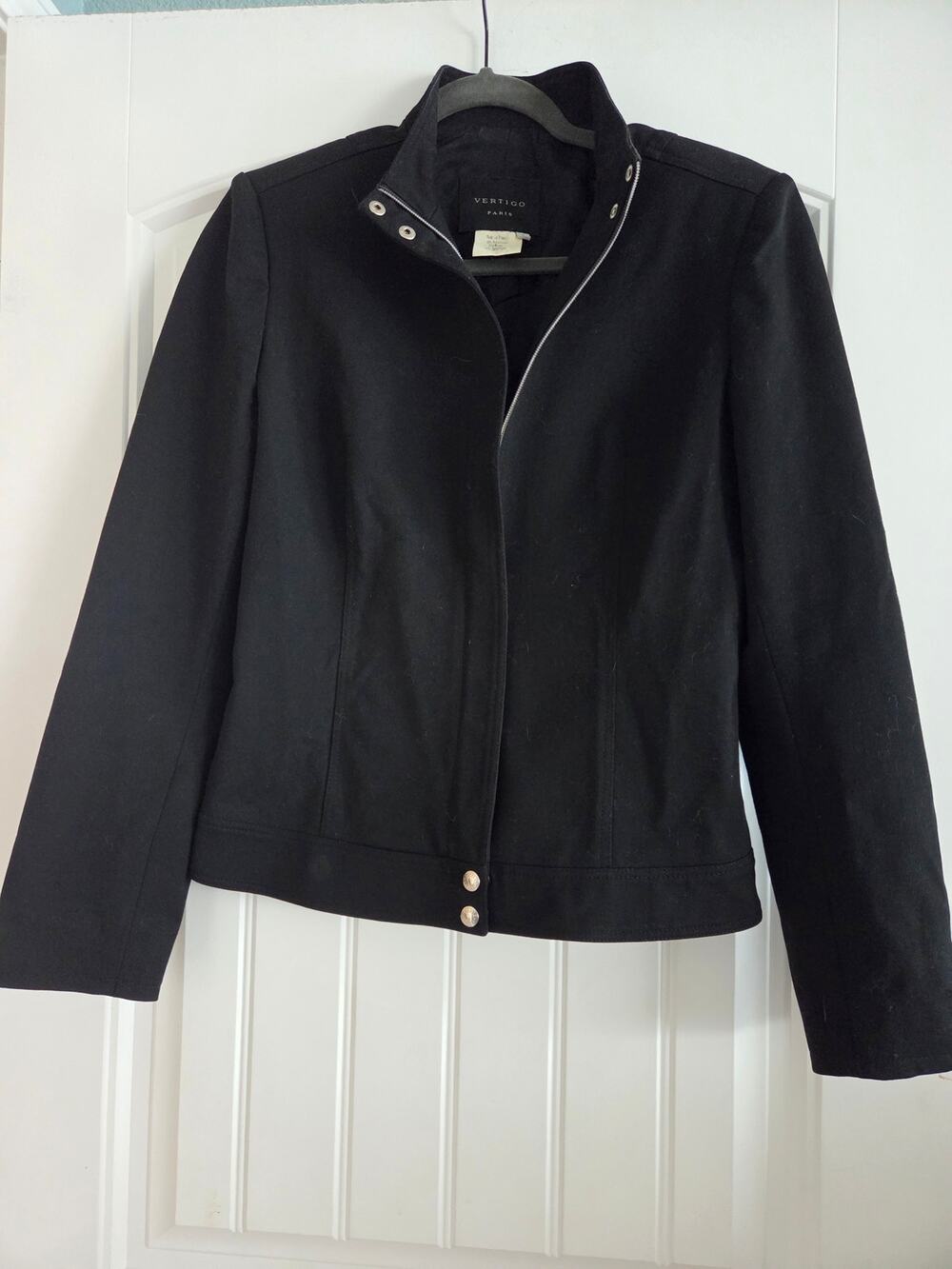VTG Y2K Vertigo Paris Black Zip Blazer Jacket Size S Made in France Office Siren